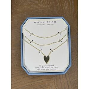 Unwritten Layered Heart Necklace Set 14K Gold Plated 3Chain Stack Adjustable New